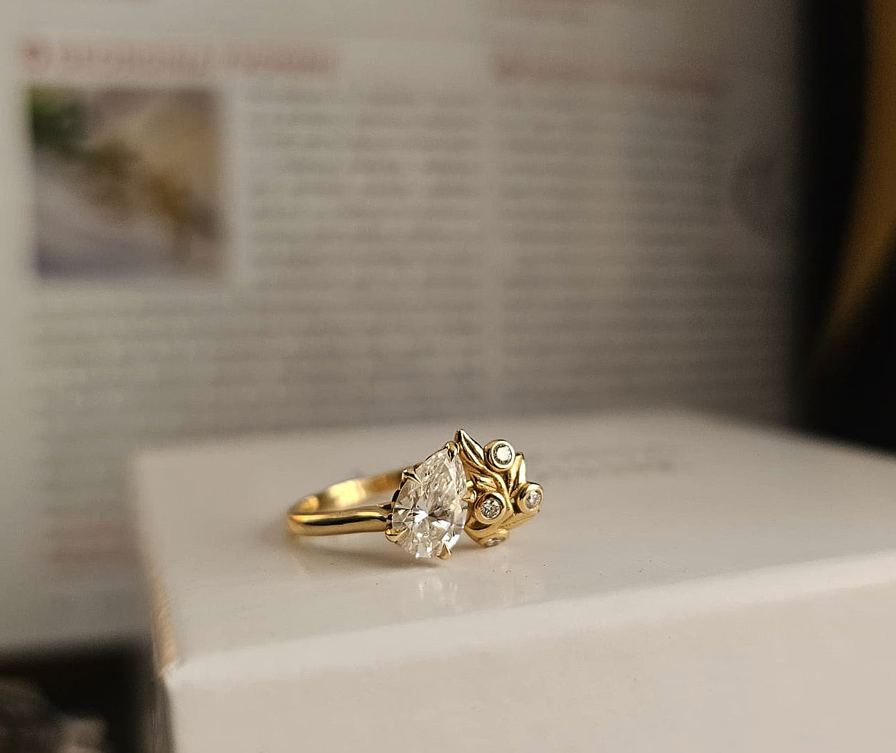 Berry 18ct Yellow Gold Lab Grown Pear Diamond Engagement Ring by award winning London jewellery designer, Georgina Yvonne