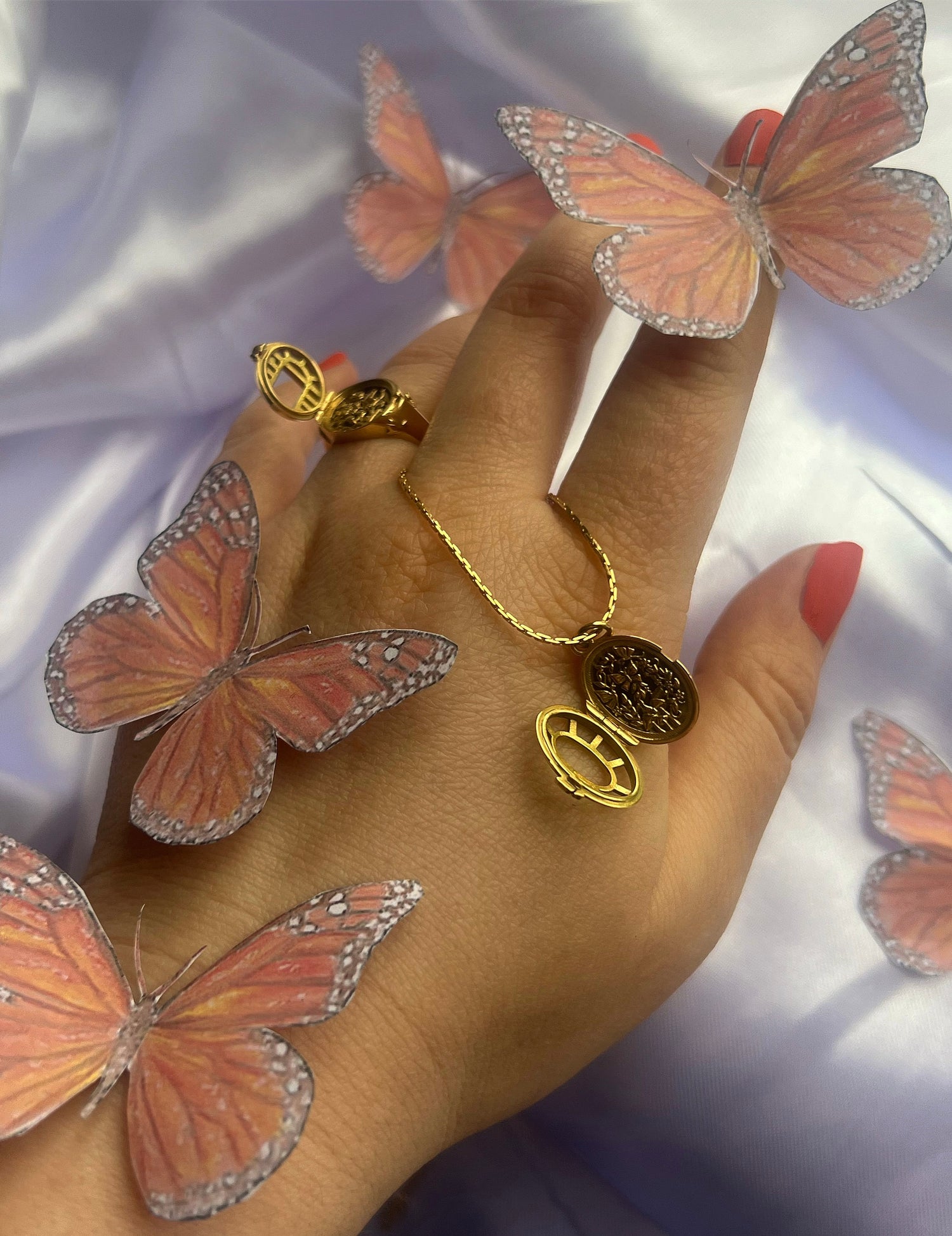 18ct yellow gold Utopia Signet Ring and Fairytale Locket from London jewellery designer, Georgina Yvonne's, award winning Wonderland Collection