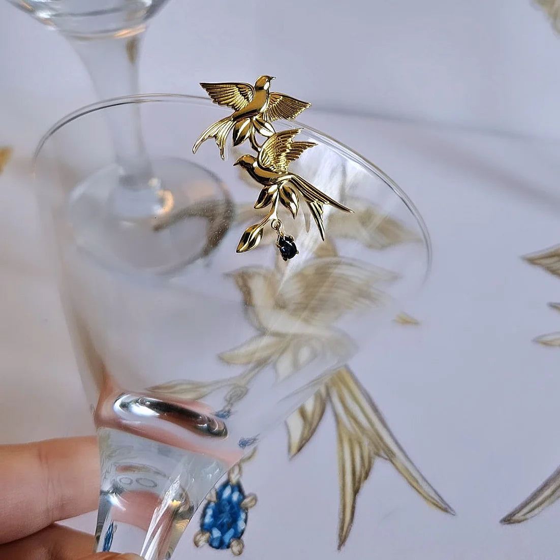 Wonderland 'Bird Song' Yellow Gold Teal Sapphire Stud Earrings