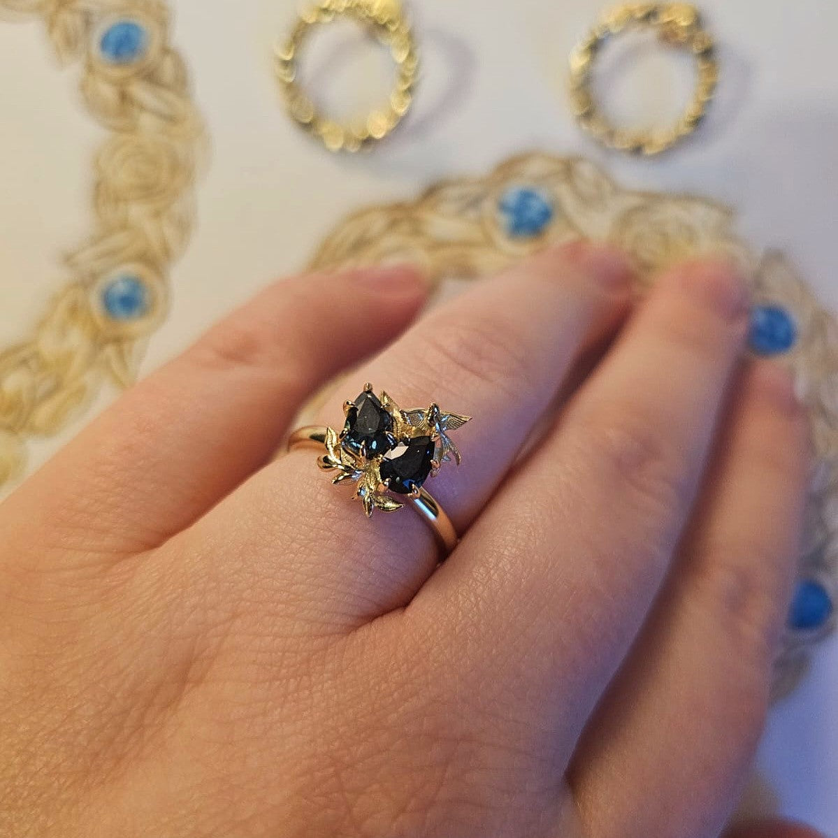 Enchanted Forest Teal Sapphire Toi et Moi Engagement Ring