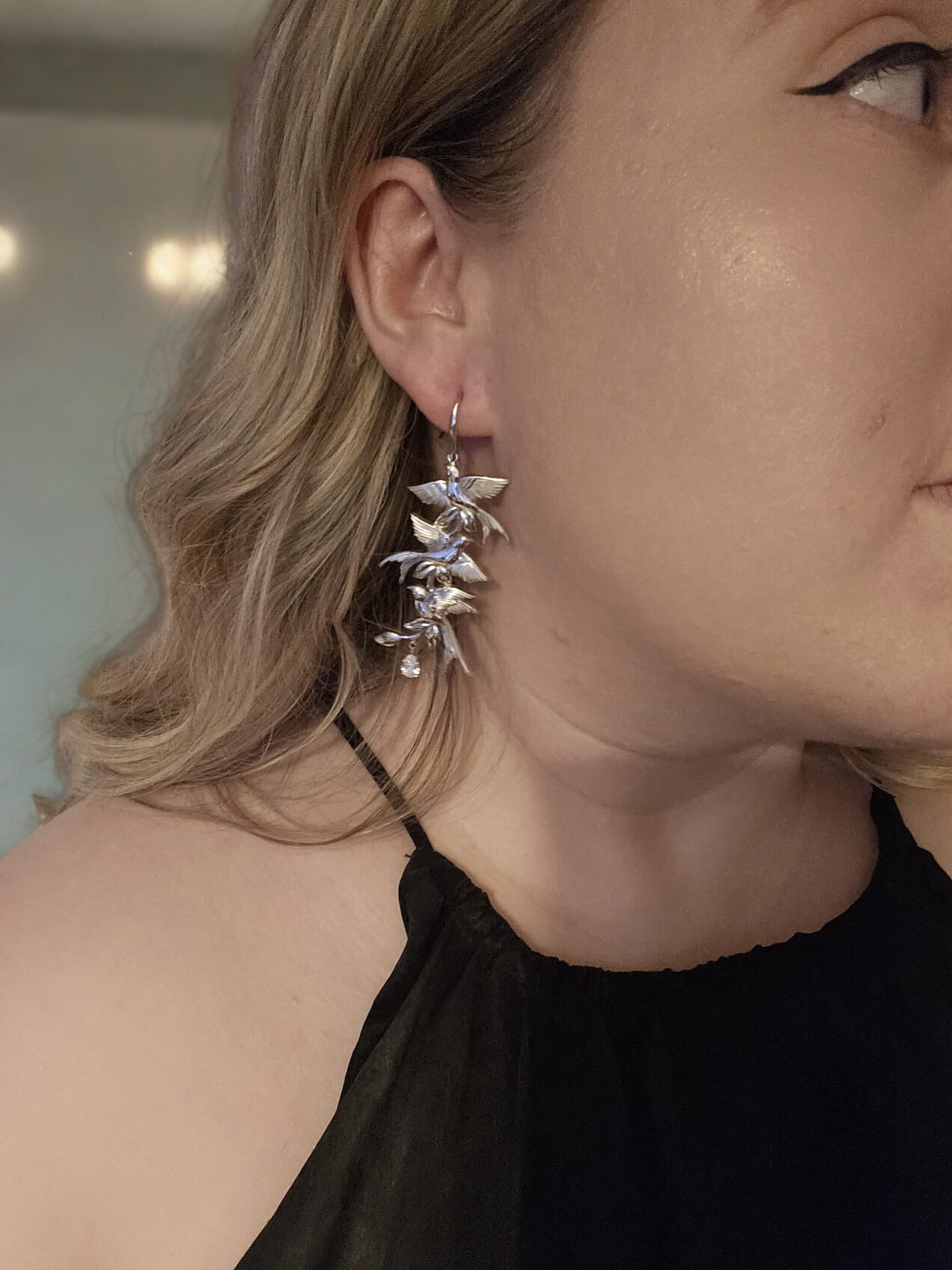 'Bird Song' Sterling Silver Three Tier Earrings