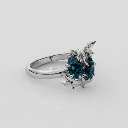 Enchanted Forest Teal Sapphire Toi et Moi Engagement Ring