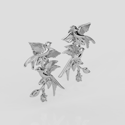 Wonderland 'Bird Song' Diamond or Teal Sapphire Stud Earrings in Yellow Gold or Platinum