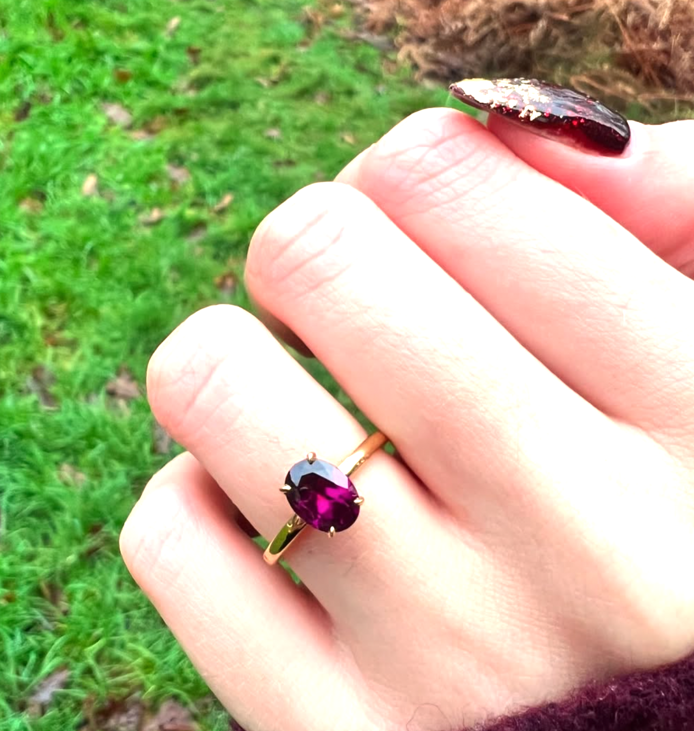 'Daisy' Garnet Engagement Ring in Yellow Gold