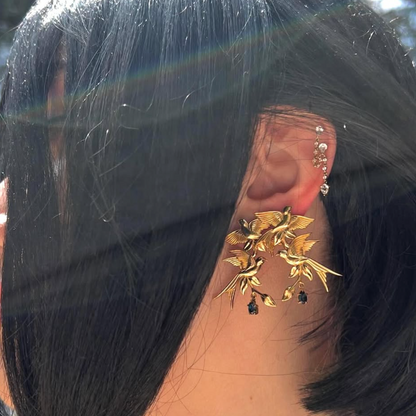 Wonderland 'Bird Song' Diamond or Teal Sapphire Stud Earrings in Yellow Gold or Platinum