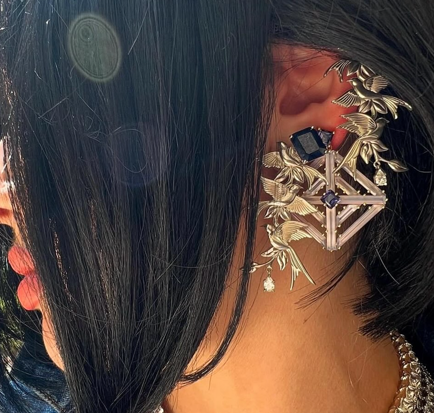 Wonderland 'Bird Song' Diamond or Teal Sapphire Stud Earrings in Yellow Gold or Platinum