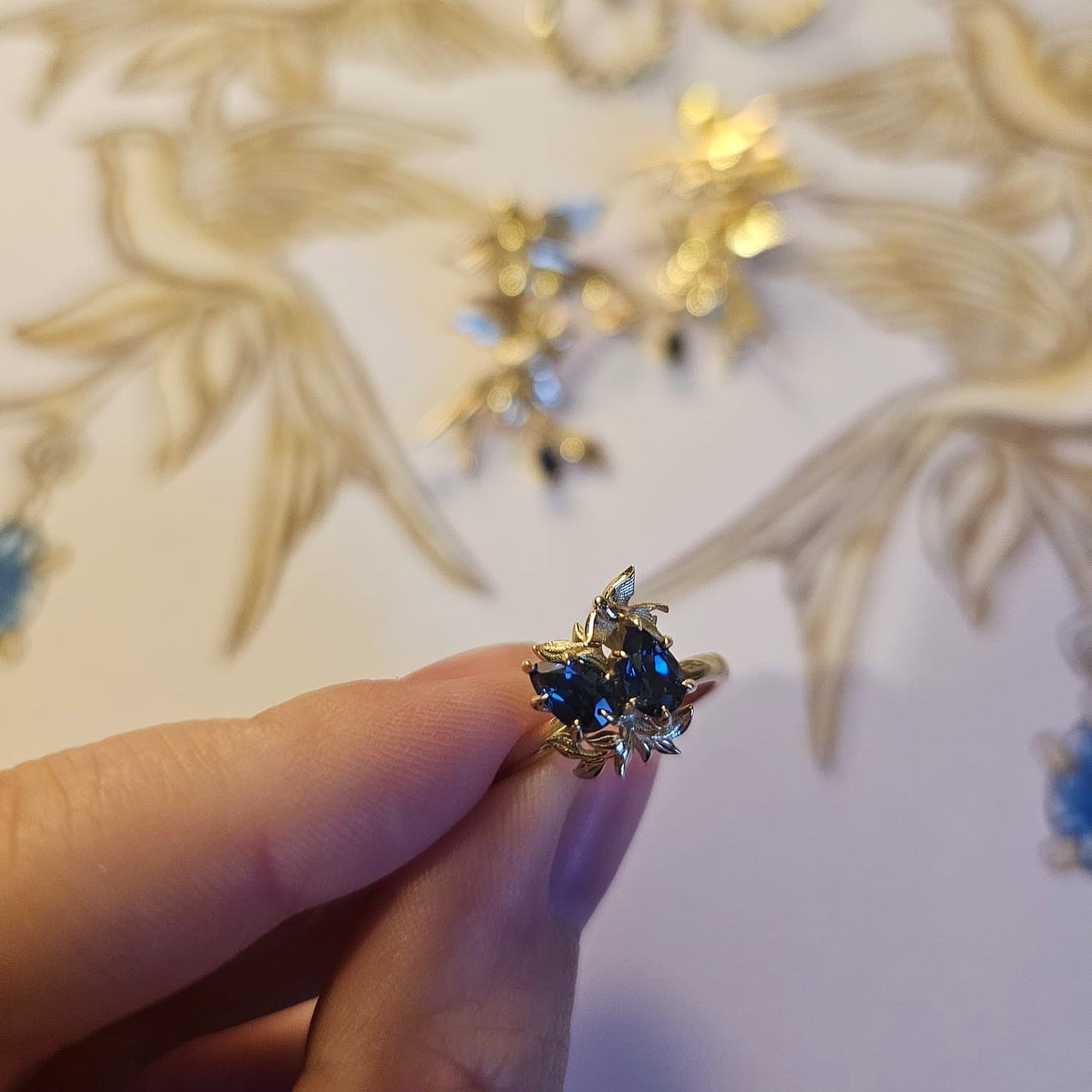 Enchanted Forest Teal Sapphire Toi et Moi Engagement Ring