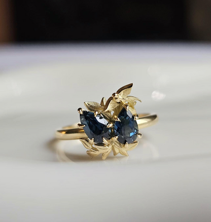 Enchanted Forest Teal Sapphire Toi et Moi Engagement Ring
