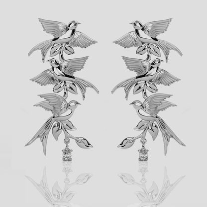 'Bird Song' Sterling Silver Three Tier Earrings