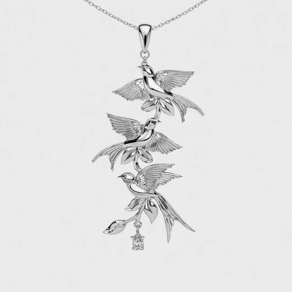 'Bird Song' Sterling Silver Three Tier Necklace