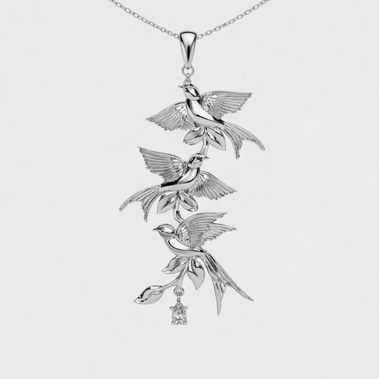 'Bird Song' Sterling Silver Three Tier Necklace