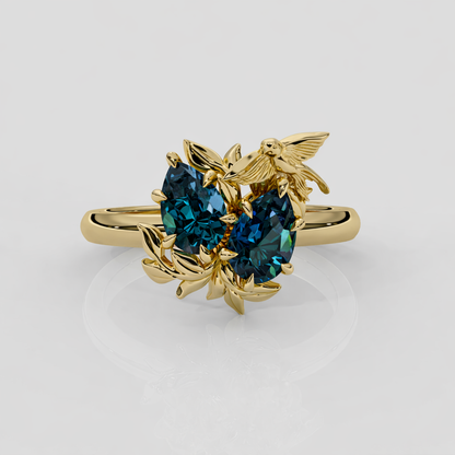 Enchanted Forest Teal Sapphire Toi et Moi Engagement Ring