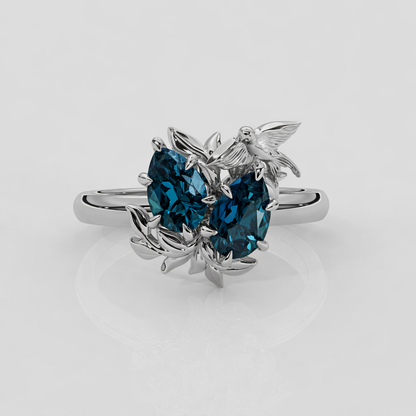 Enchanted Forest Teal Sapphire Toi et Moi Engagement Ring