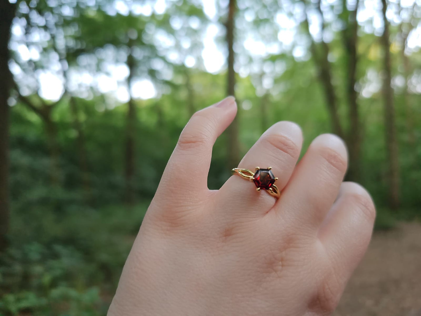 'Ivy' Hexagon Garnet Engagement Ring in Yellow Gold or Platinum