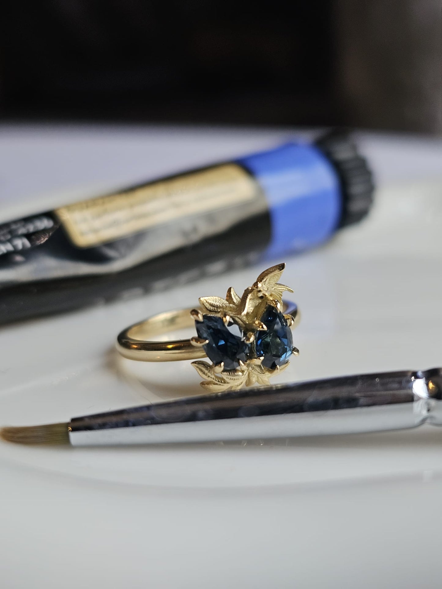 Enchanted Forest Teal Sapphire Toi et Moi Engagement Ring